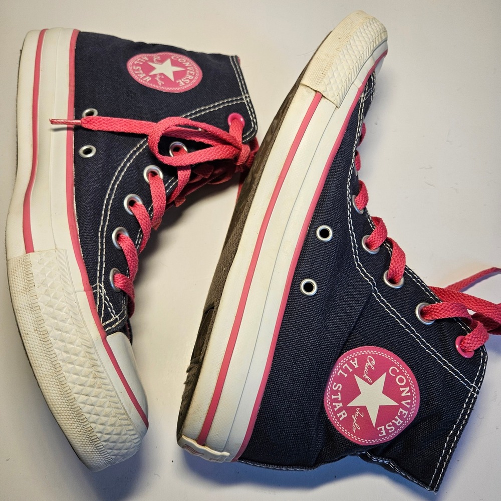 Converse Chuck Taylor All Star High Top Navy Pink Side Zip Sneakers Women Size 8 - Picture 2 of 7